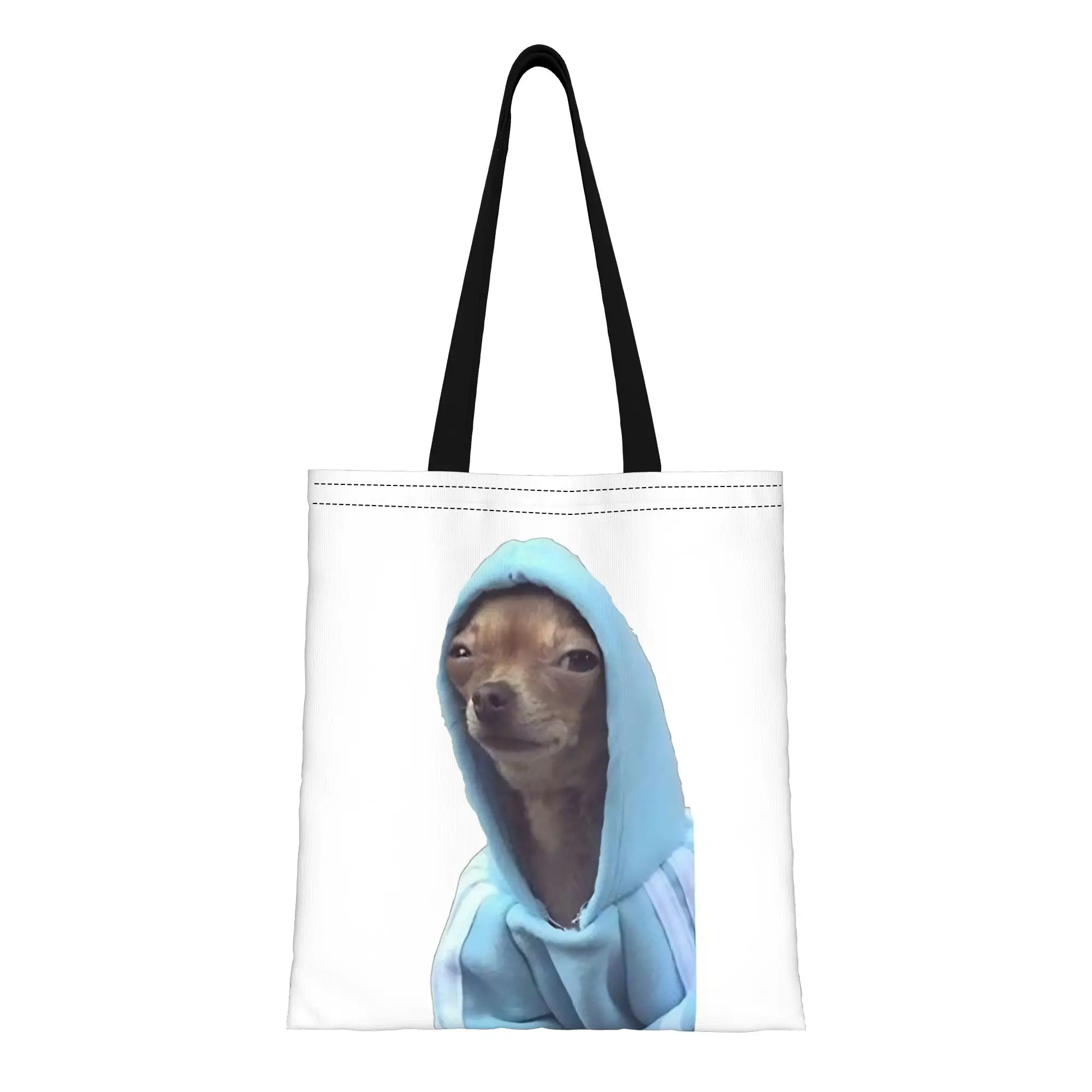 Dog meme dog wearing a hoodie Canvas Woman Tote Bag for Shopping Travel Outdoor Heavy Duty Shoulder Handbag