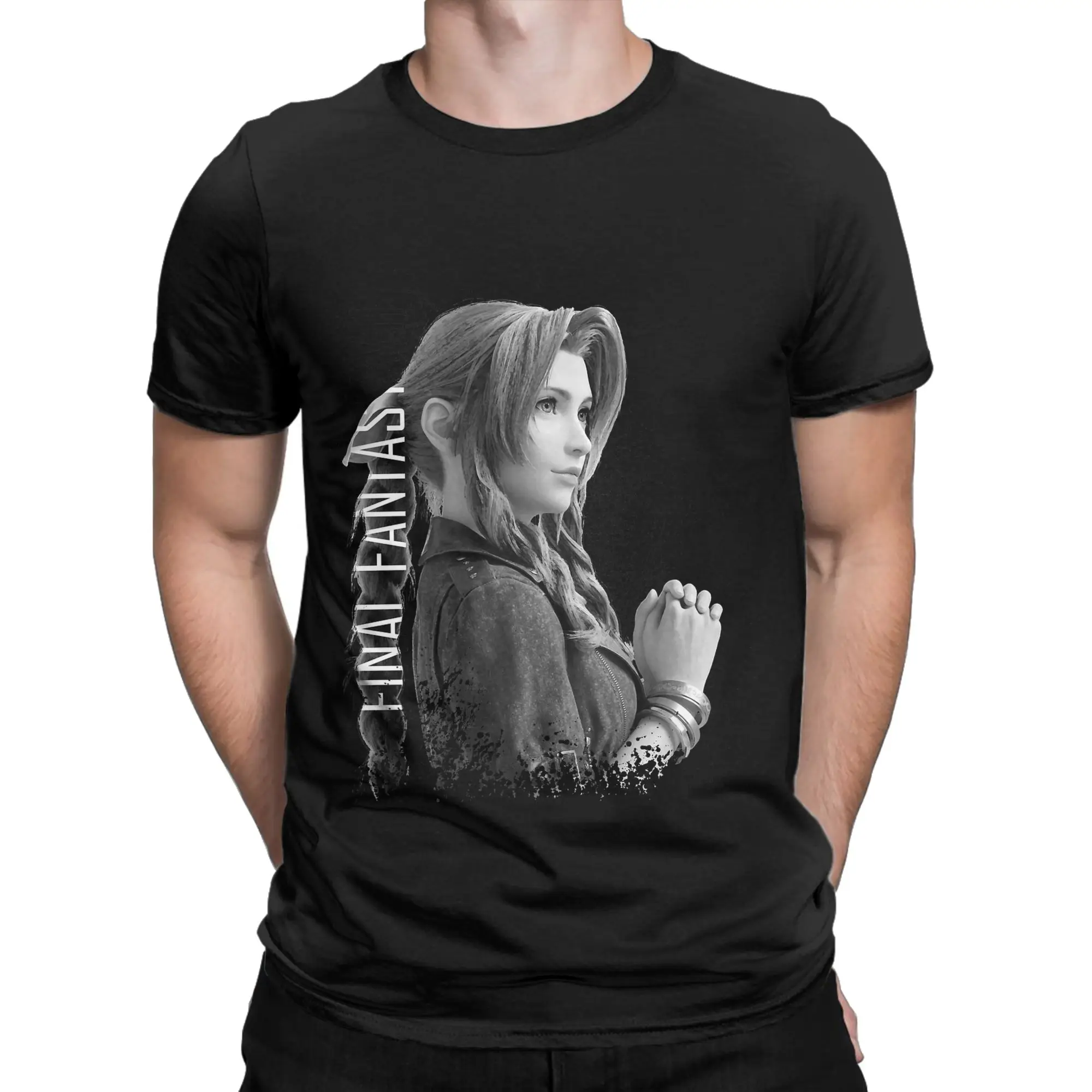 Aerith BlackWhite Desing Novelty 100% Cotton T-Shirt fFinal Fantasy Tees Tops For Men
