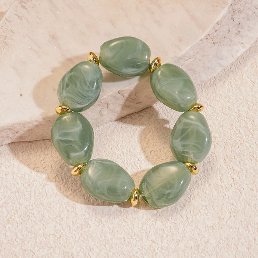 Trendige bunte marmorierte unregelmäßige ovale Perlen elastische Armbänder Boho Harz geometrische Perlen Armreifen Armband 2026 Modeschmuck – Detail 11