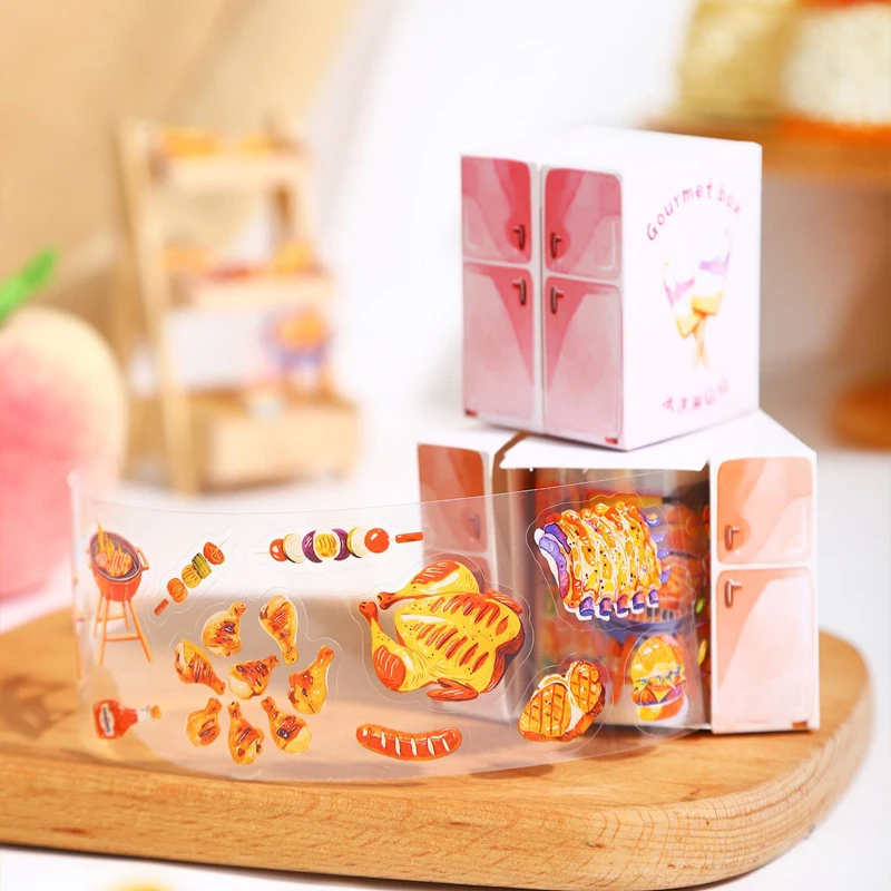 Mr Paper, 6 styles of ‘Food Box’ series die-cut boxed tape, cute student stationery stickers, mobile phone case stickers