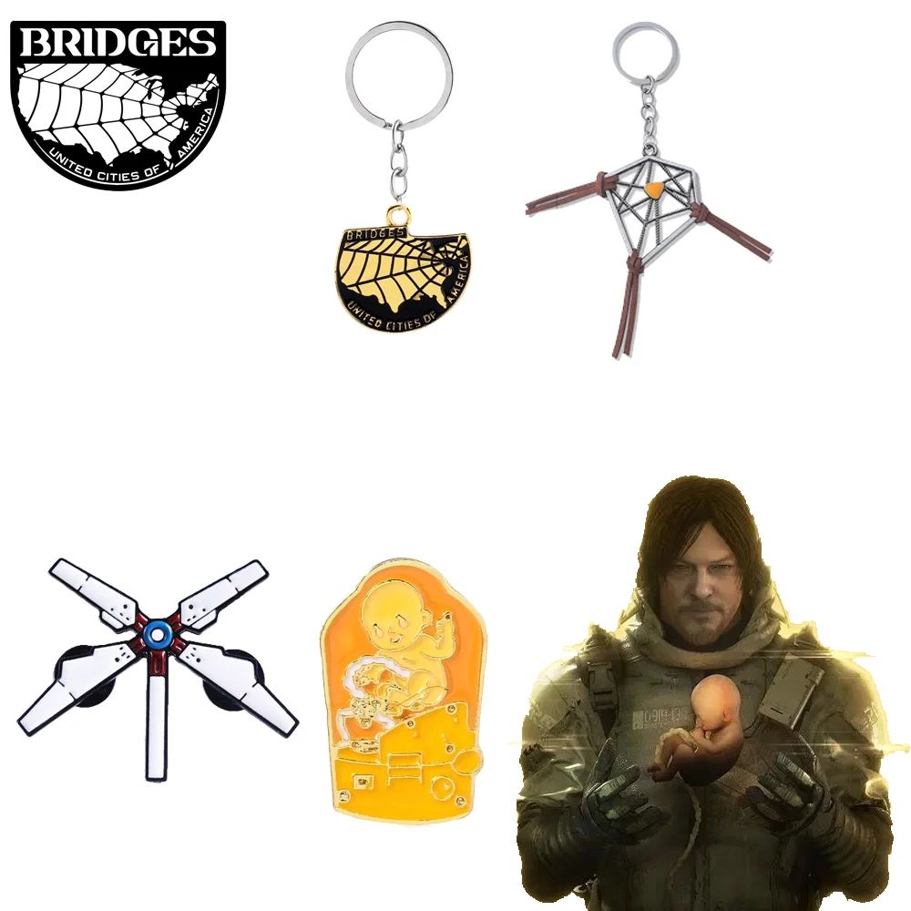 Game Death Stranding Sam\'s Dream Catcher Keychain Odradek Terrain Scanner Badge Brooches Metal Pendant Backpack Car Jewelry