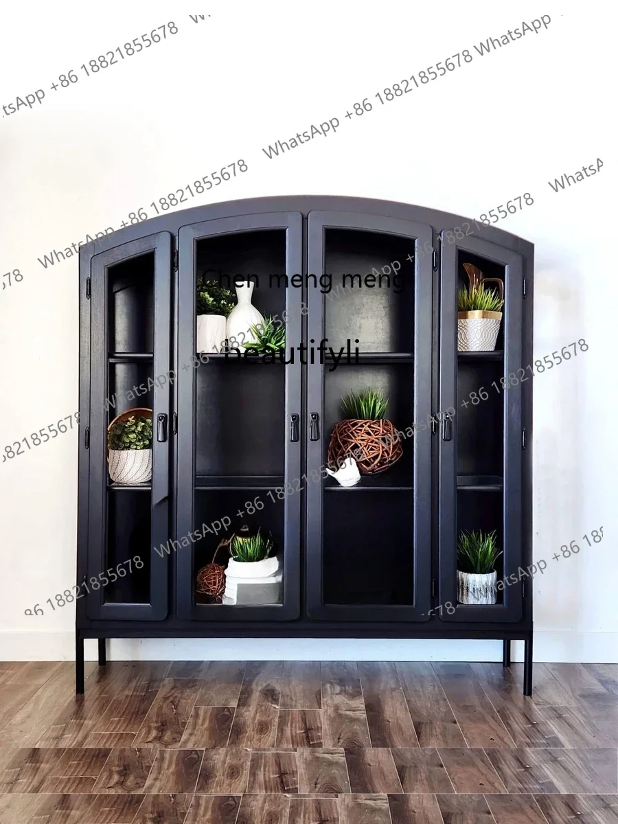 New arrive French retro dining side wine cabinet, homestay solid wood living room display high partition cabinet