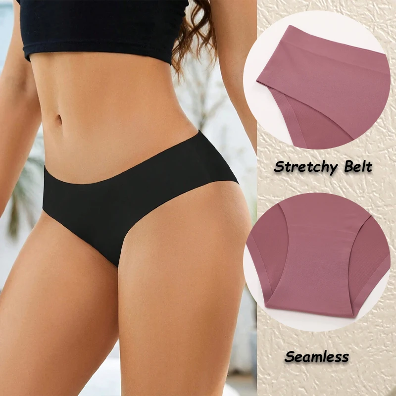 FINETOO 3PCS Seamless Panties for Women Sexy Ice Silk Underwear Soild Briefs Low Waist Comfortable Invisible Lingerie Intimates