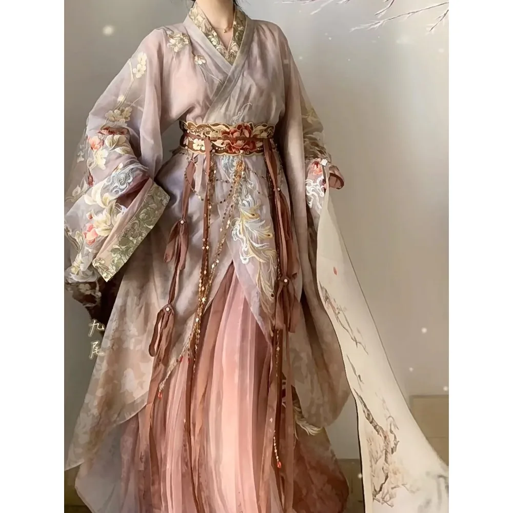 Changsheng Hall Heavy Industry Embroidery Trailing Warring States Robe, Improved Large Sleeve Shirt, Spring National Style Hanfu