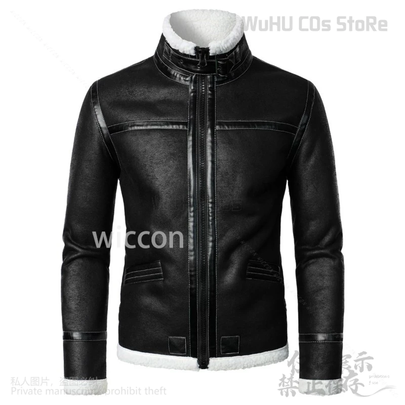 Biohazard Resident 4 Anime Game Cosplay Leon Costume Leather Winter Coat Jacket PU Brown Black With Wig For Halloween Customized