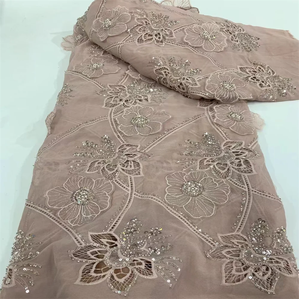 Tela de encaje francés para coser vestidos de novia, tejido africano de lujo con cuentas de lentejuelas 3D, flor nigeriana de alta calidad para fiesta de boda, novedad de 2024