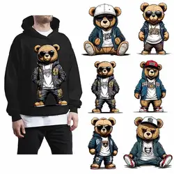 Leisure Glasses Bear Iron Sticker patch For Clothing T-shirt hoodie DIY Jacket Waterproof Sticker