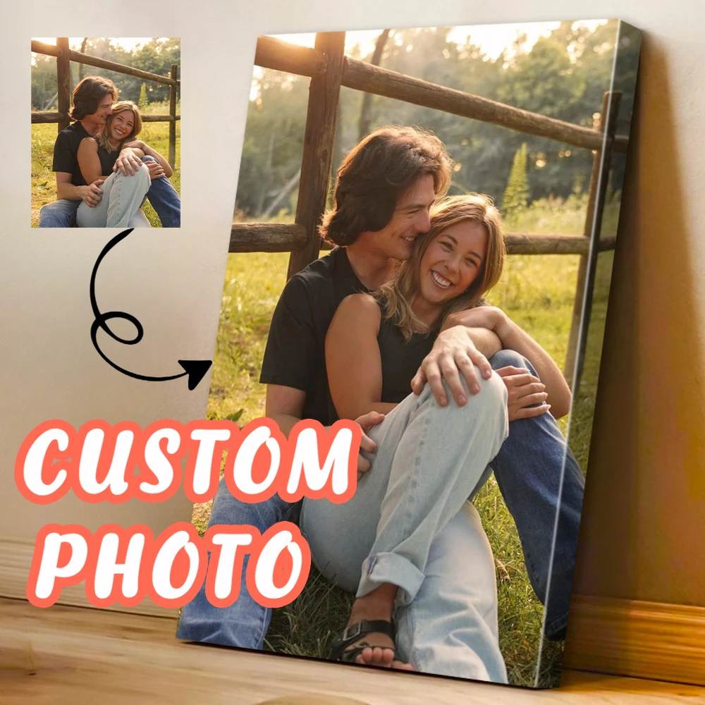1 Pc Customized Photo Canvas with DIY Wood Frame Or Frameless Poster Personalized Gift for Lovers Customizable Home Decor