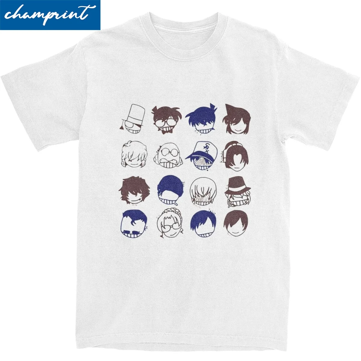 Detective Conan Character Icons Tshirt Men's 100%Cotton Clothing Aesthetic Round Neck Short Sleeve