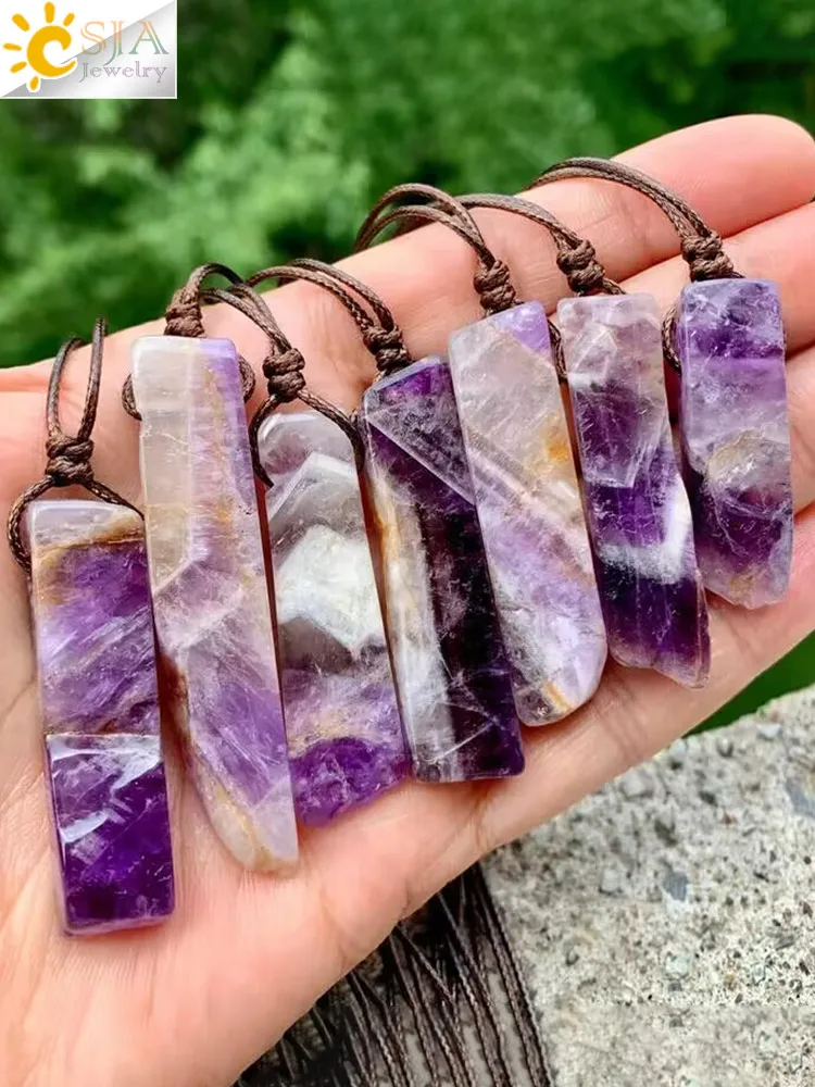 CSJA Healing Crystals Necklaces Irregular Natural Stone Slice Pendant Necklace Pink Quartz Labradorite Tiger Eye Jewelry H090