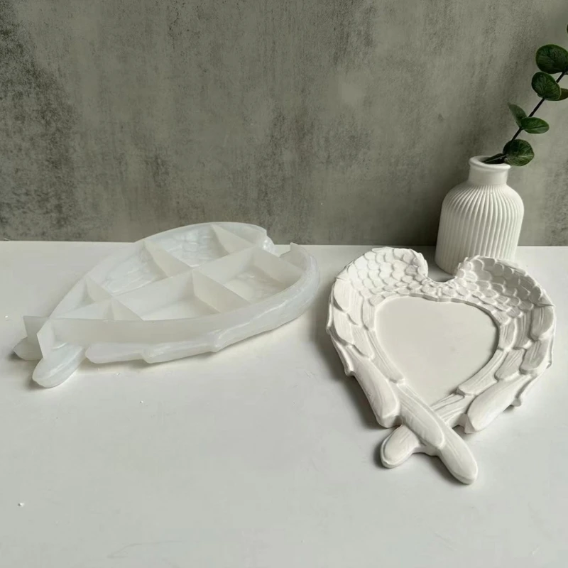 DIY Love Heart Angel Wing Shaped Storage Tray Silicone Mold Feather Dish Jewelry Plate Epoxy Resin Casting Mould Table Ornament