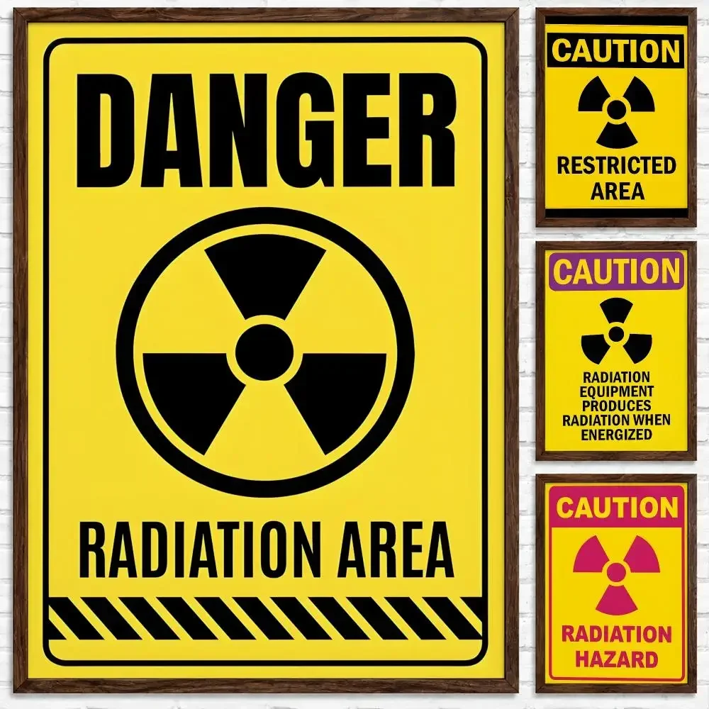 Industrial Warning Symbol Nuclear Radiation Warning Sign Poster Self‑Adhesive Waterproof Poster Sticker Wall Art Home Decor