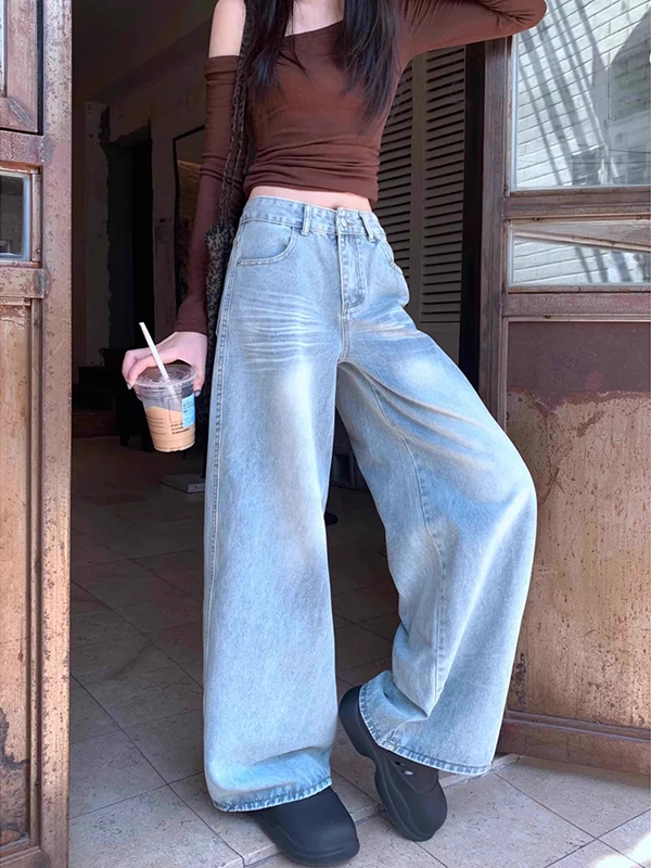 아메리칸 슬레 레트로 나이프 진 여성용 로우 웨이스트 루즈 스트레이트 레그 플로어 렝스 사이스 팬츠 캐주얼 하이 웨이스트 팬츠