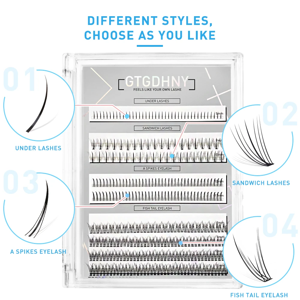9 file fai da te A forma di M Spikes Cluster ciglia coda di pesce estensione ciglia termosaldate ventaglio Premade Set di autoinnesto russo coreano