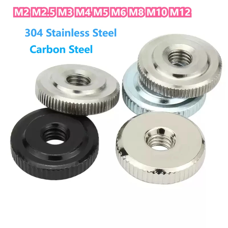 304 Stainless Steel Hand Nut Knurled Thin Head Nut Zinc Nickel Plated Flat Head Nuts Adjust Leveling Knurled Toolless Thumb Nuts