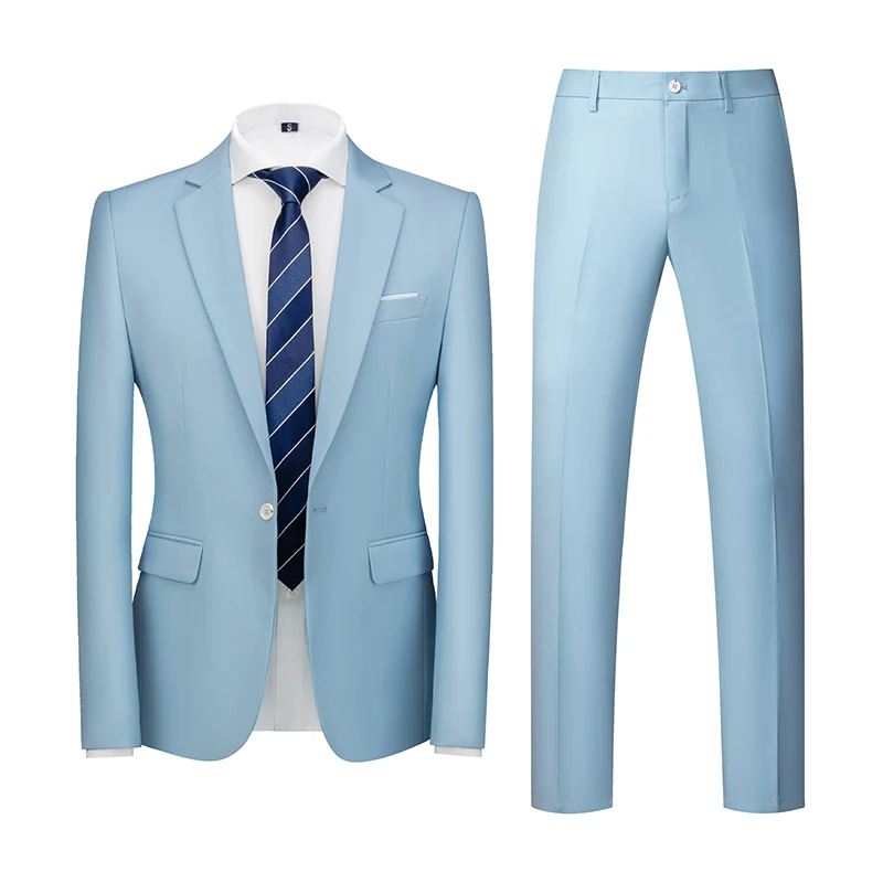 2023spring New Men Suit Two-piece(jacket+pants)solid Color Fashion Business Casual Formal Dress Wedding Groomsman Two-piece Suit