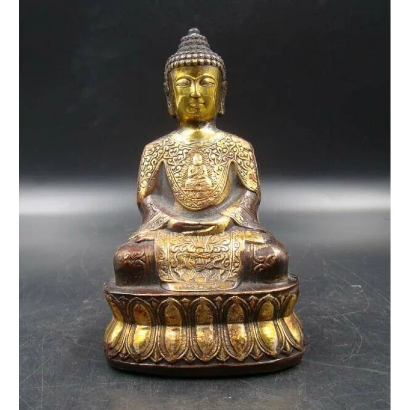 Collectible China Hand Carved Statue Buddha Copper Yellow Copper-Plated Gold Buddhism 1