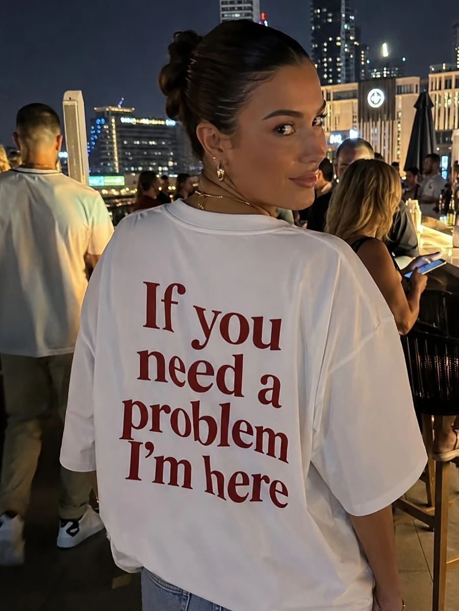 If You Need A Problem I'm Here. Graphic Print T-shirt Crew Neck Short Sleeve Top  Simple T-shirt,Spring/summer Women's Fashion