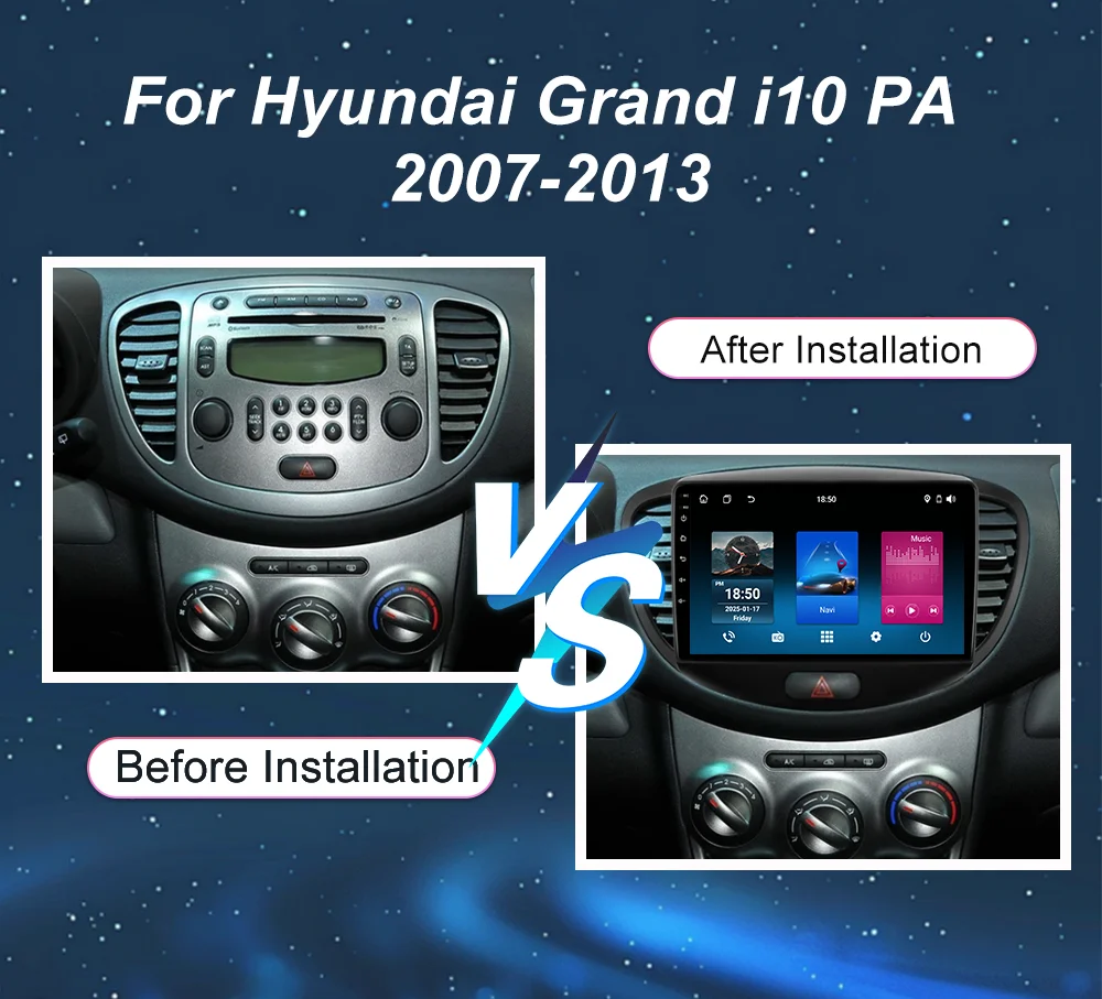 Android 15 Car DVD For Hyundai i10 2007 2008 2009 2010-2013 Auto Radio Stereo Multimedia Player GPS Navigation 2din 4G Carplay