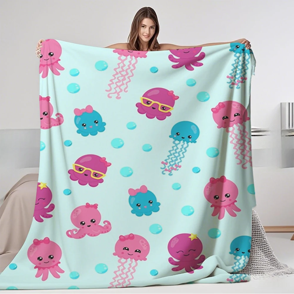 

Flannel Blanket Kawaii Octopus Pattern For Camping Cruise Ship Nordic Thermal Blanket Eco-friendly Ultra-soft Touch Blankets