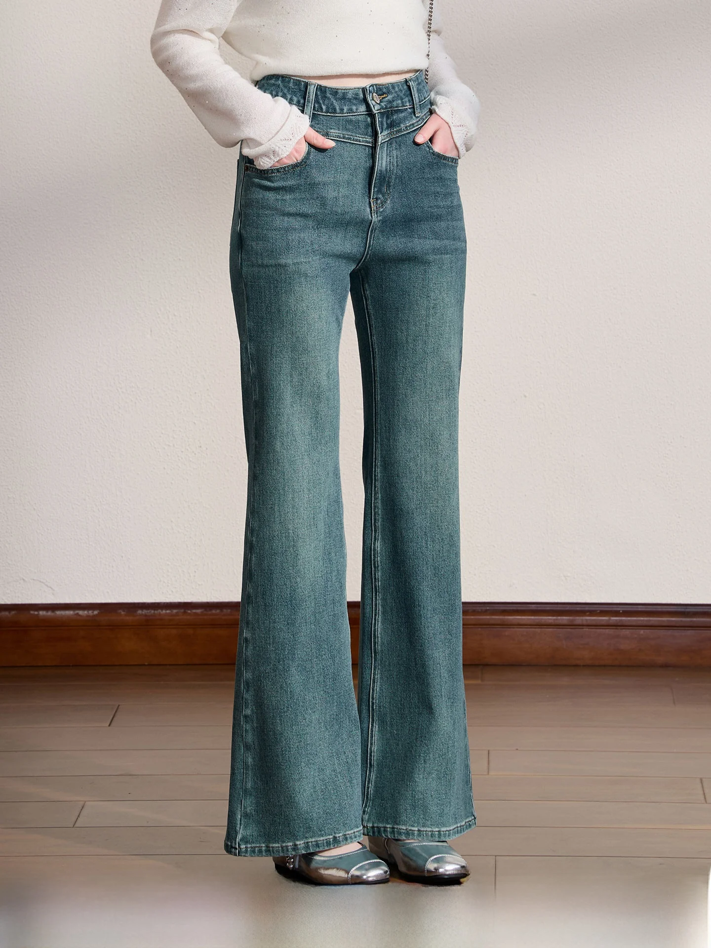 High Waist Bell Bottom Jeans Casual Office Wear Slimming Simple Style Commute Fashion Autumn KUHNMARVIN Denim Pants