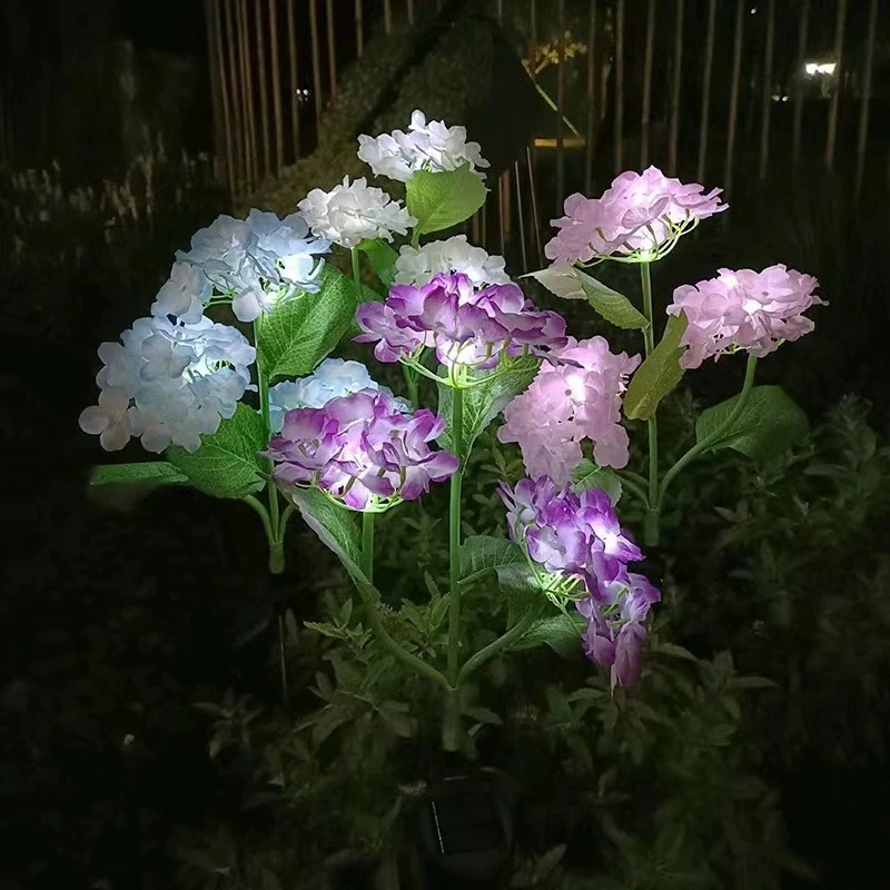 

3 Heads Artificial Hydrangea Flower Landscape Ground Lights Summer Home Weddig Holiday Decor Garden Outdoor Solar LED Lawn Lamp