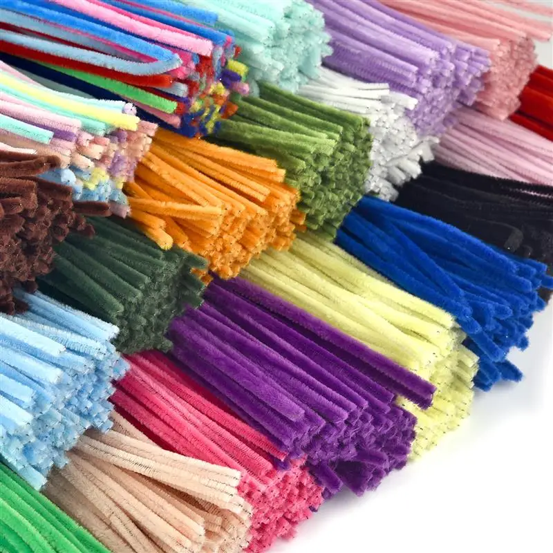 100 pçs chenille hastes limpadores de tubulação de pelúcia enfeites hastes com fio torção varas para crianças criativas brinquedos educativos diy material de artesanato