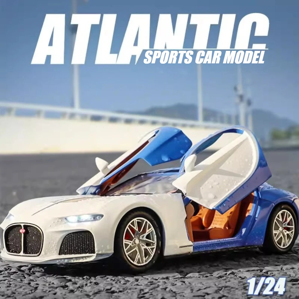 

Масштаб 1:24, модель Атлантического Болида, игрушечный автомобиль, модели суперавтомобилей, открытые двери, звук, свет, откатная коллекция игрушек, подарок для детей