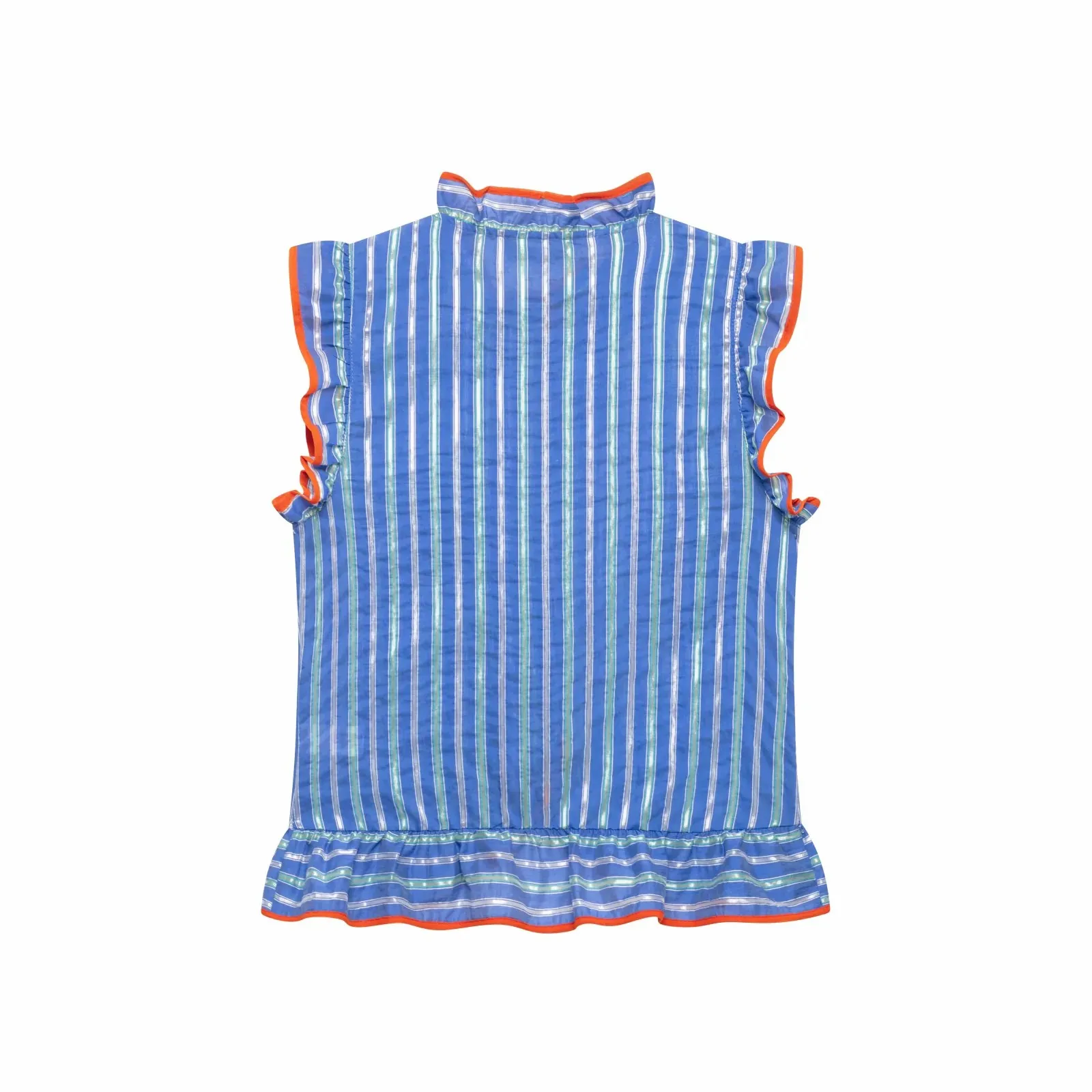 Damen Gestreifte Ärmellose Rüschenbluse mit Stehkragen und Einreihiger Knopfleiste, Neues Street-Casual Damen-Tanktop – Detail 3