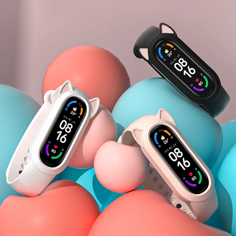 Custodia in Silicone per paraorecchie per gatti cinturino per Xiaomi Series MiBand 7 6 5 4 3 cinturino in materiale TPU morbido e traspirante per cinturino Mi band