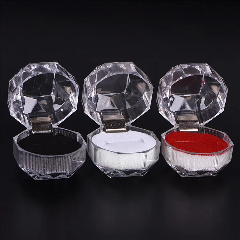 Clear Acrylic Jewelry Gift Box for Ring Holder Wedding Engagement Present New