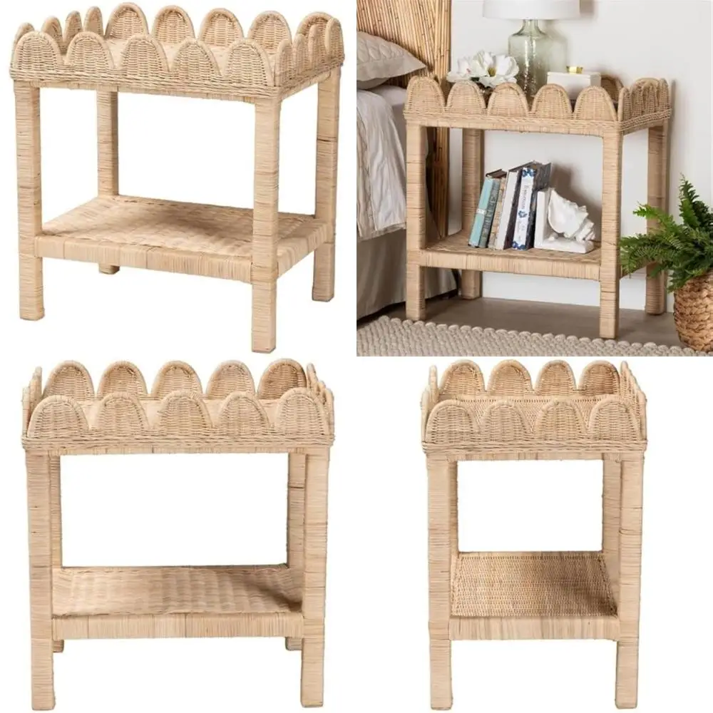 bali & pari sumana bohemian scallop natural rattan and mahogany side table