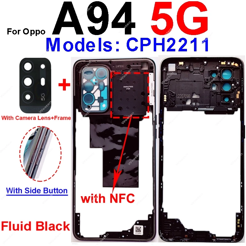 Dành Cho OPPO A94 A95 4G 5G Trung Khung Nhà Ở Bao Ốp Viền Giữa Khung Với Nút Bên Khung Máy Ảnh ống Kính