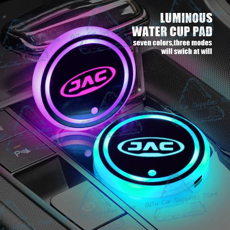 USB Rechargeable For JAC Logo Refine Rein S2 J3 Vapour JS2 JS4 Emblem 7 Colorf  LED Car Water Cup Mat Drink Holder Accessories