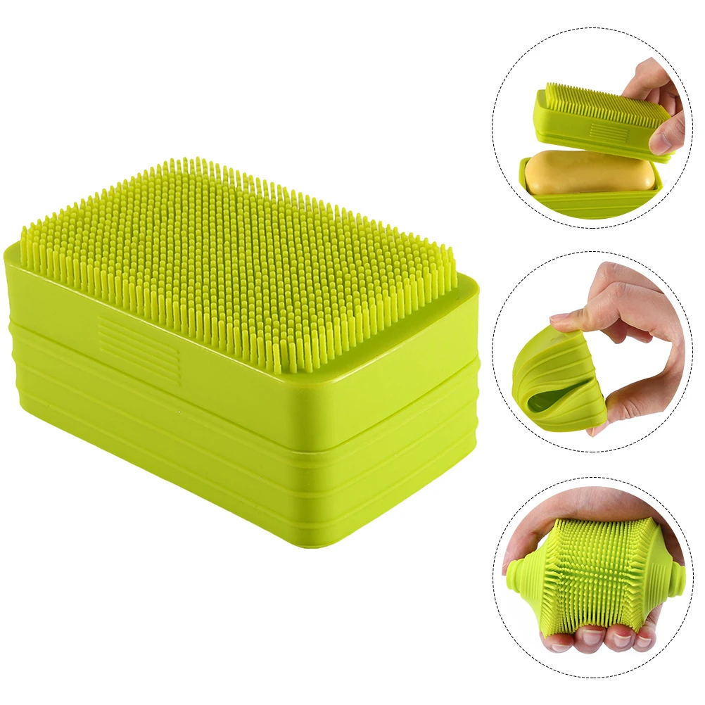 For Mil Silicone Soap Dish with Brush Loofah Sponge Body Box Multi-functional Case Home Exfoliator Silica Gel