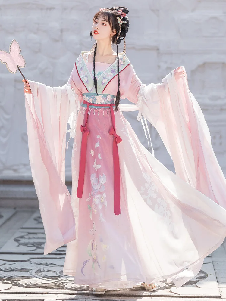 H05  Hanfu Female Ancient Dress Chinese Wind Fairy Big Sleeves Waist Skirt Summer Style Women's Ancient Costume