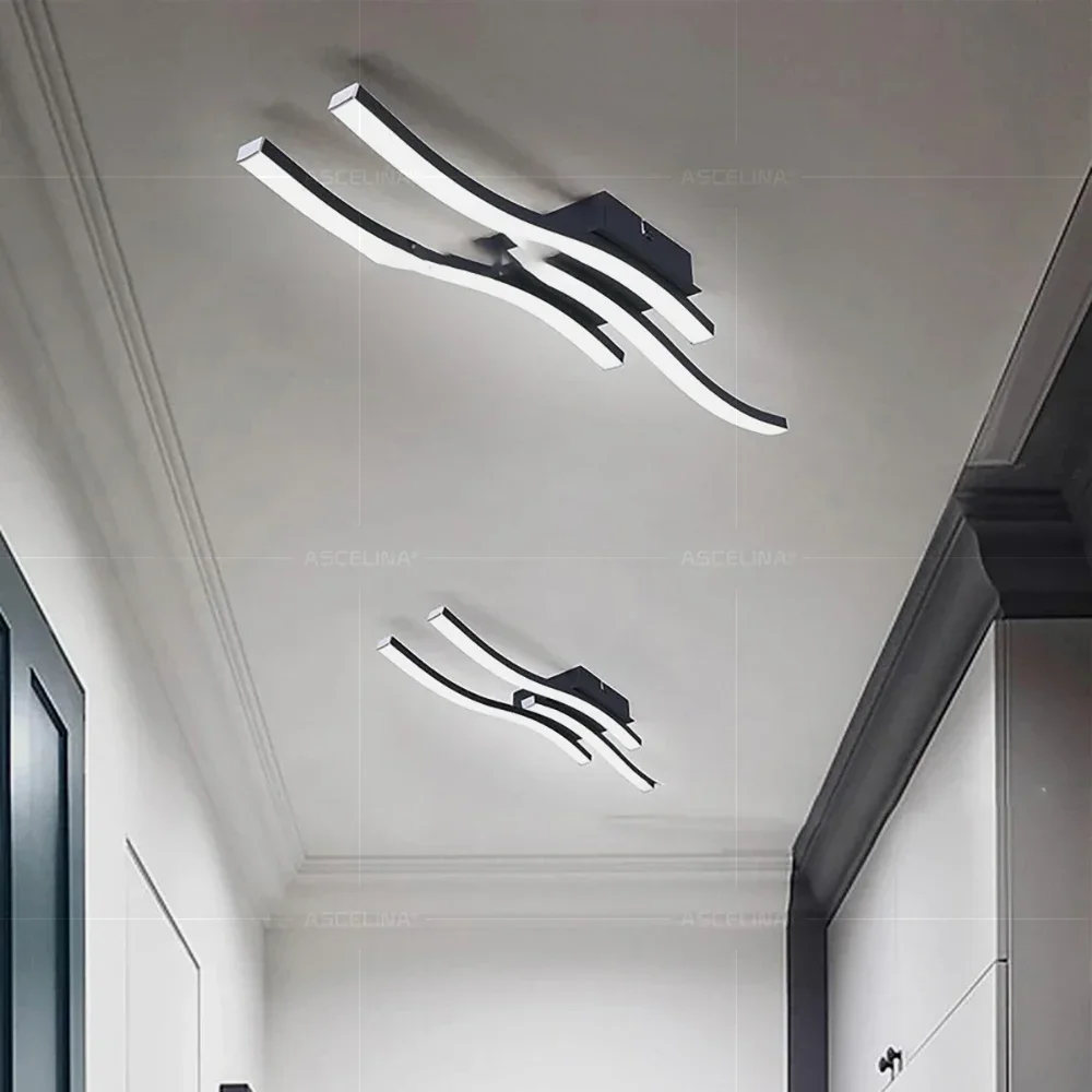 Modern LED Ceiling Light Long Wave Lamp Living Room Bedroom Study Corridor Aisle Entrance Balcony Home Decoration Lustre