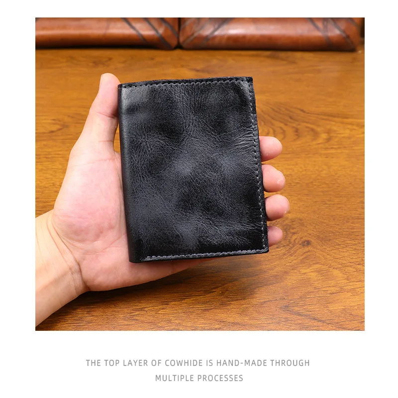 Vintage Handcrafted Ultra-Thin Soft Cowhide Wallet Pure Leather Men's Wallet Multi-Card Slot Artificial Dyeing Vertical Simpl...