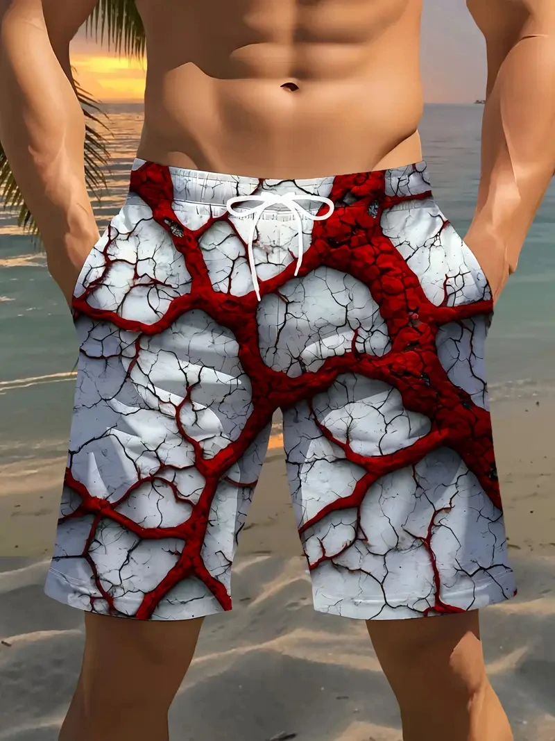 Personality Seawater 3D Crack Lightning Printed Shorts Men's Hawaii Swim Shorts Summer Casual Vacation Beach Trunks Board Pants