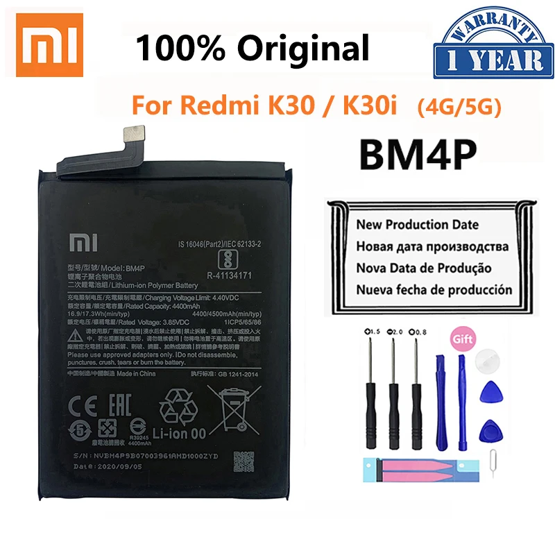 

100% Original XIAO MI High Quality BM4P 4500mAh Phone Battery For Xiaomi Redmi K30 K30i 4G 5G K 30 Replacement Batteries Bateria