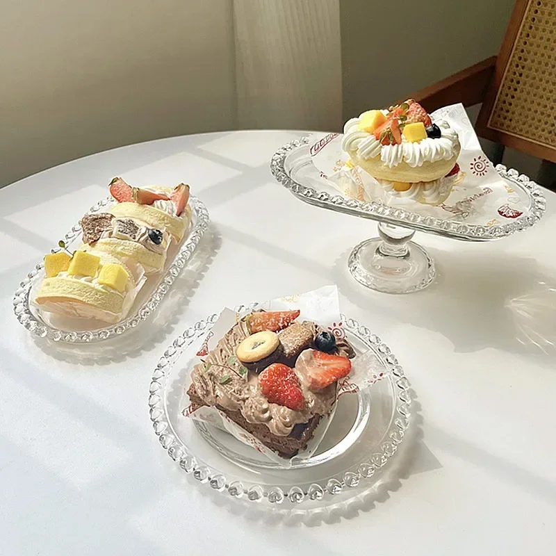 Love fruit glass plate retro heart-shaped transparent breakfast dessert plate cake plate home tableware ornaments