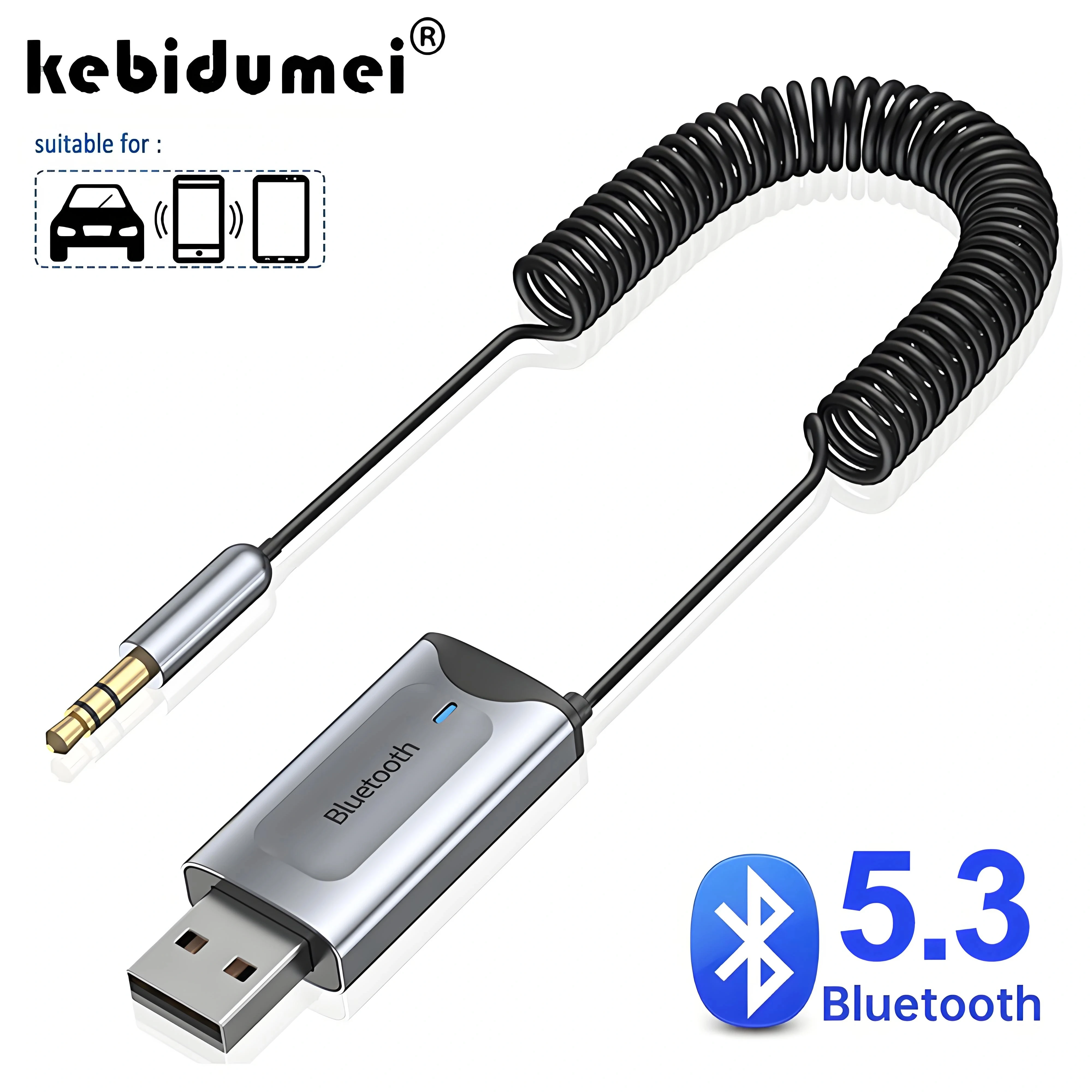 yZ[zAux USB Bluetooth 5.3 A_v^hOP[uԗp 3.5 ~[gWbN Aux Bluetooth CXV[o[Xs[J[I[fBIyV[o[