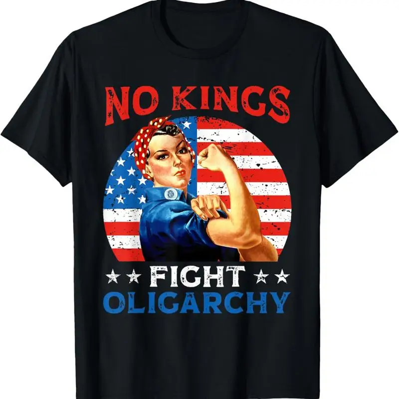 تي شيرت Vintage No Kings Fight Oligarchy للسيدات بعلم أمريكا #1