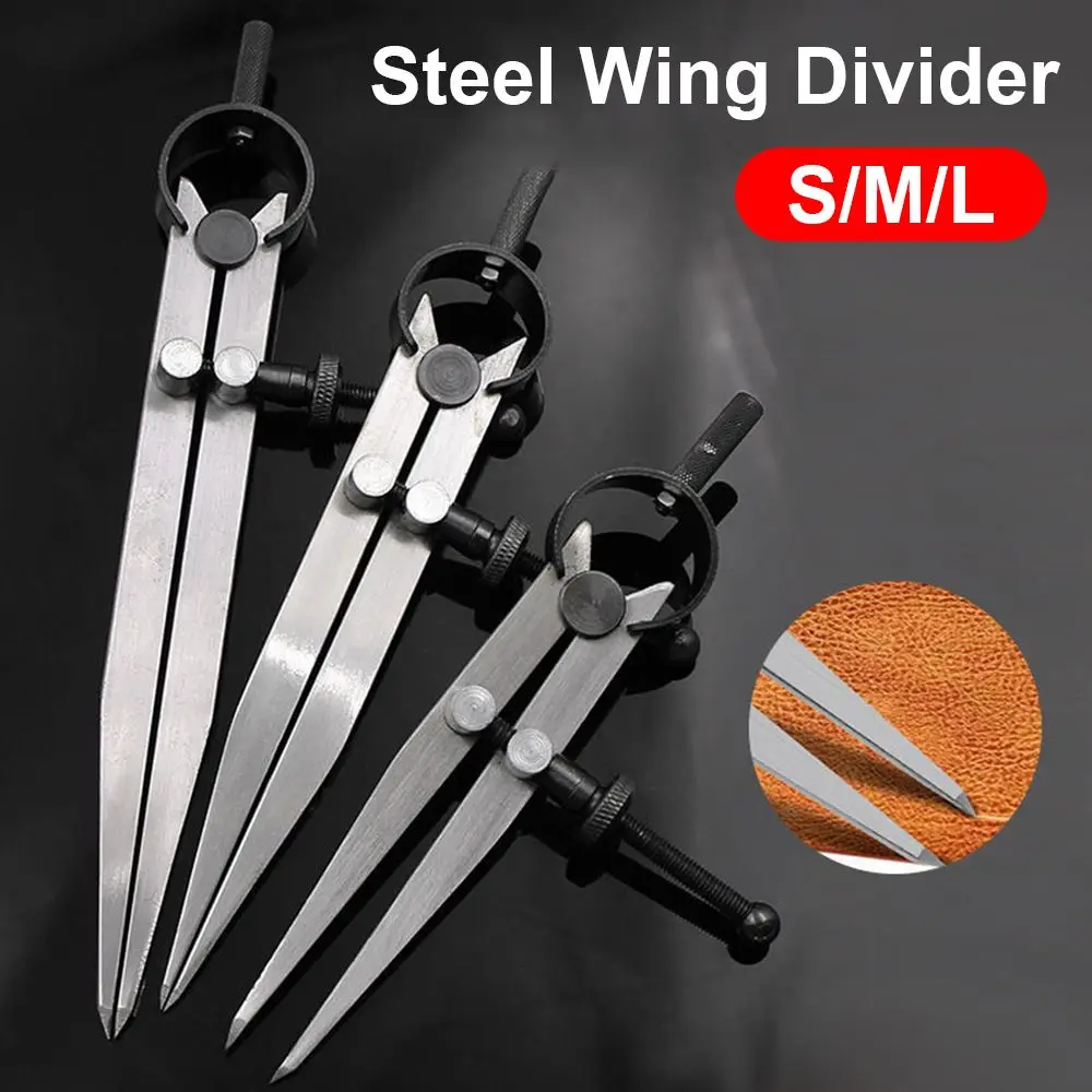 High Quality Lockable Leather Craft Tool Steel Wing Divider Compass Spacing Gauge S/M/L Adjustable Scriber