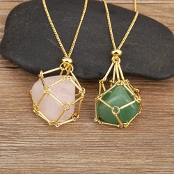 AIBEF Irregular Geometric 7 Colors Natural Stone Pendant Charm Copper Chain Necklace Women Retro Jewelry Birthday Romantic Gift