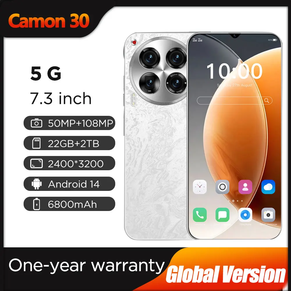 

Оригинальный смартфон Camon 30 Premier, 5 г, 7,3 дюйма, HD, 22 ГБ + 2 ТБ, сотовый телефон, мобильные телефоны с двумя SIM-картами, 6800 мАч, разблокирован, Android 14 NFC