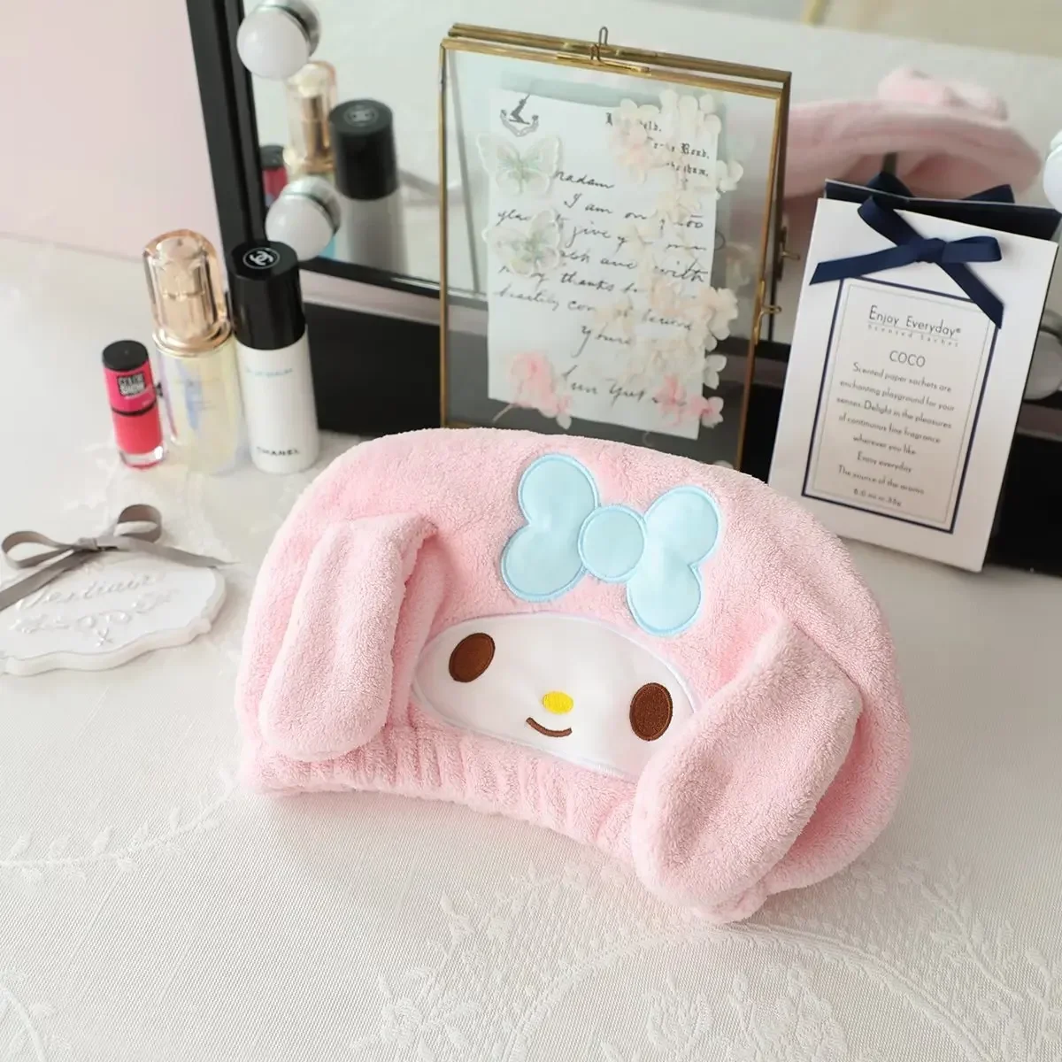 Sanrio olá kitty dos desenhos animados engrossado absorvente secador de cabelo boné de banho de secagem rápida feminino saco de lã coral lenço toalha de cabelo