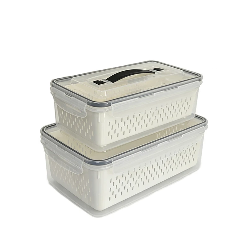 Fridge Food Storage Container 3.4L or 1.7L Removable Drain Basket With Handle Airtight Box For Fruit Vegetable Meat Sorting
