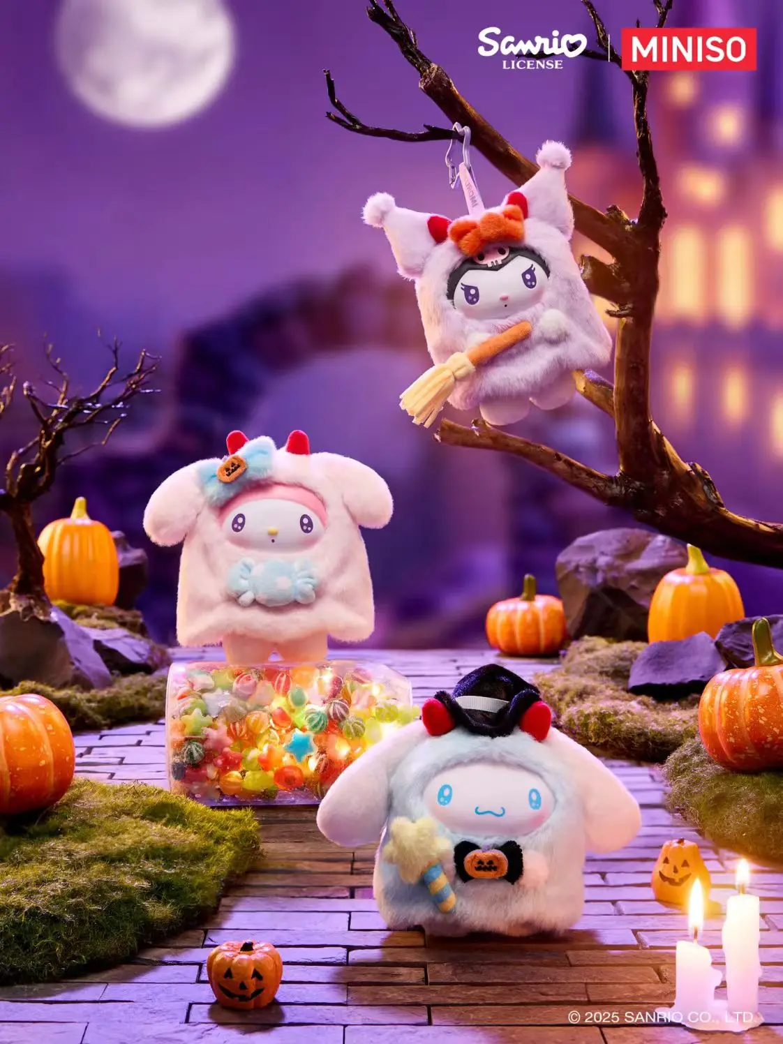 2025 Halloween Sanrio Characters Candy Carnival Plush Keychain - Cute Kuromi Hello Kitty Pompompurin Key Chain Gift Collection