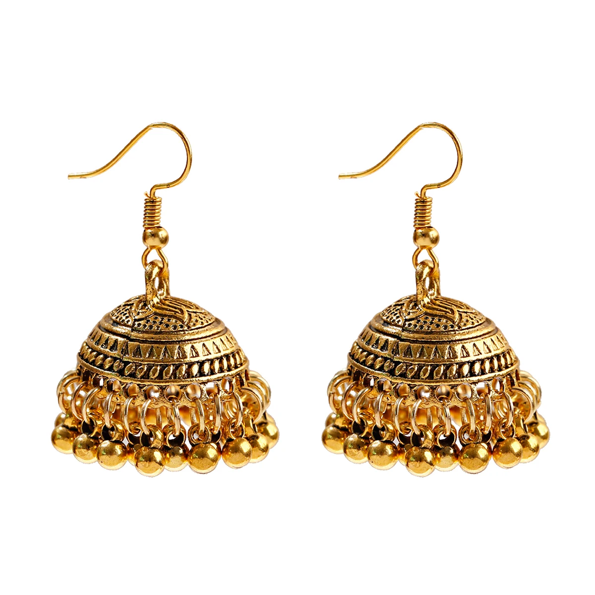 2023 Indian Jhumka Jewelry for Women Tassel Earrings Ethnic Retro Bollywood Oxidized Small Bell Tassel Carved Jhumki Dangle
